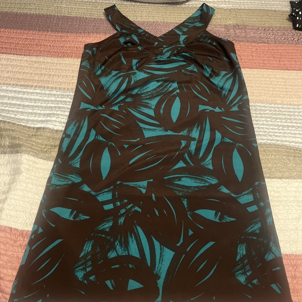 Banana Republic Womens Size 2 V-Neck Abstract Print Sleeveless Shift Dress Teal